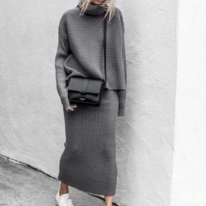 TurtleNeck Long Sleeve Plain 2-Piece Sweater Dress